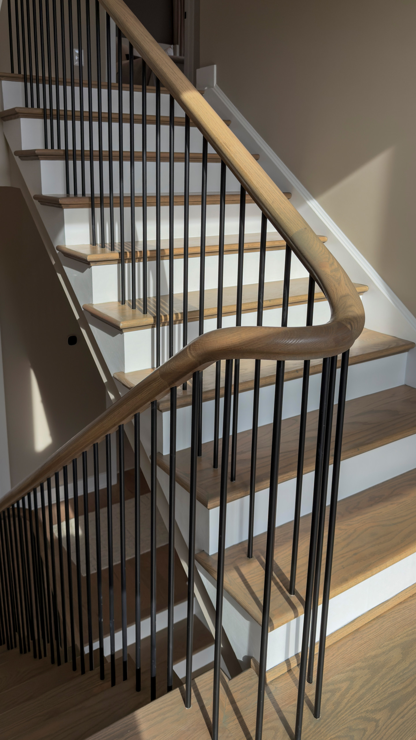 Project #153 | Sophisticated Red Oak Stair with Metal Balusters