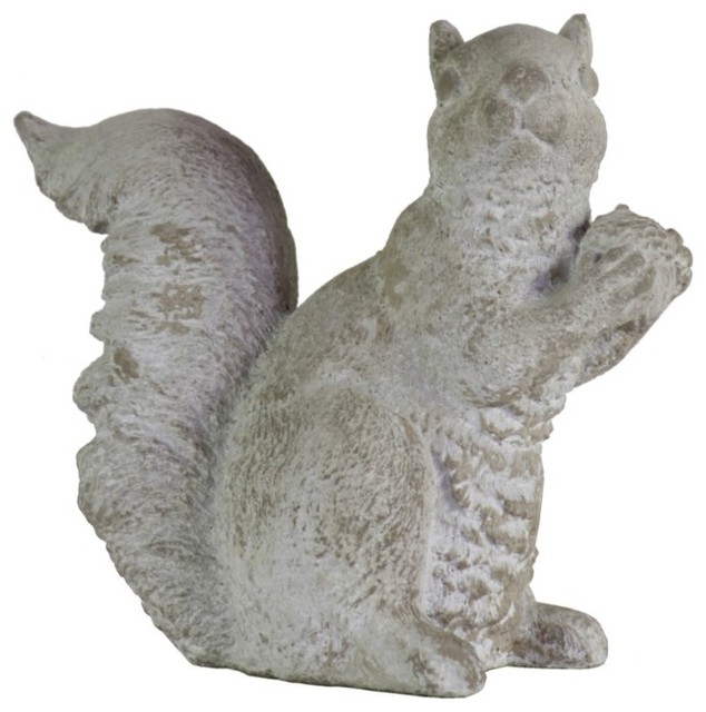 Cemented Squirrel Figurine with Hand over Hand, Large, Washed Gray ...