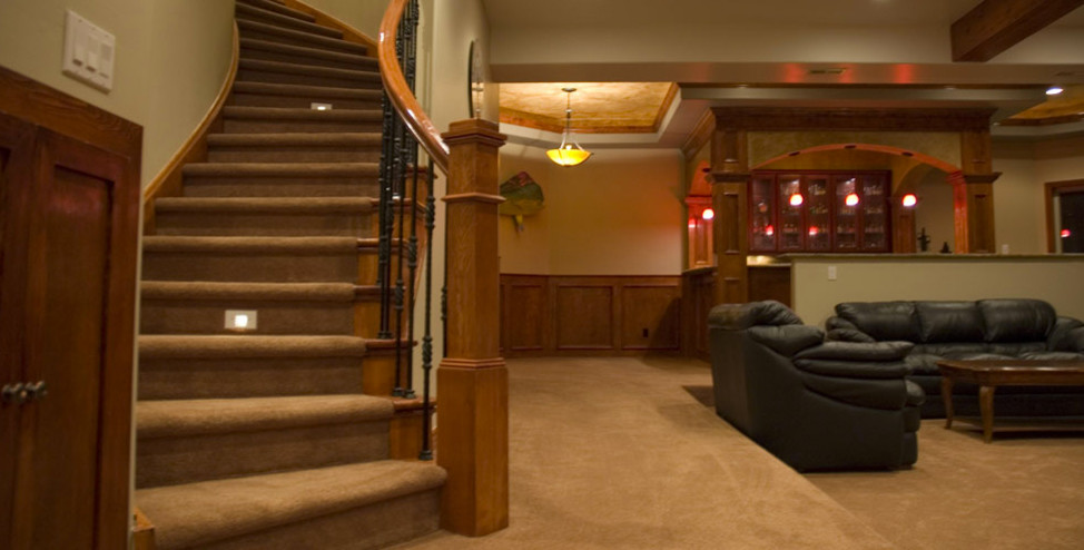Inspiration for a rustic basement remodel in Denver