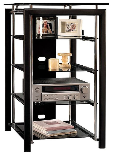 Bush Midnight Mist Audio Rack 3 Fixed Shelves Transitional Media Bush Midnight Mist Audio Rack 3 Fixed Shelves Transitional Media Racks And Towers By Homesquare