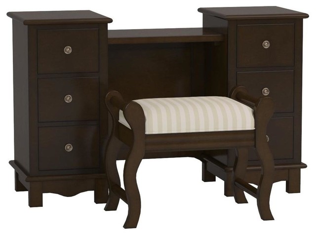Acme Vanity Desk and Stool in Brown Finish 06552