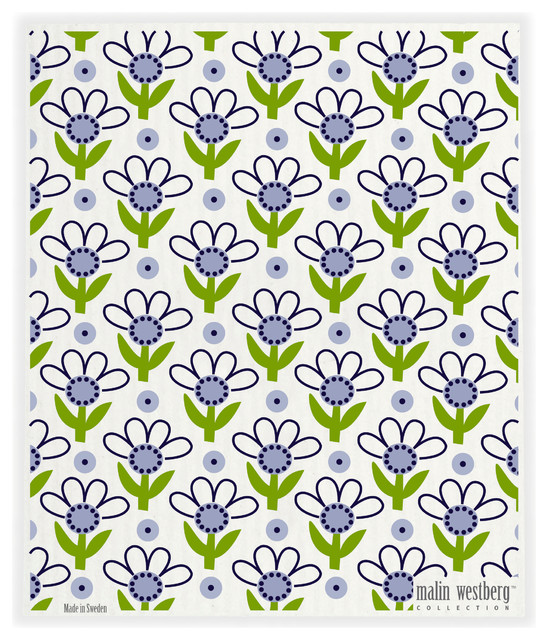 Swedish Dishcloth, Eco-friendly sponge, Flower Garden Designs, Blue-Green