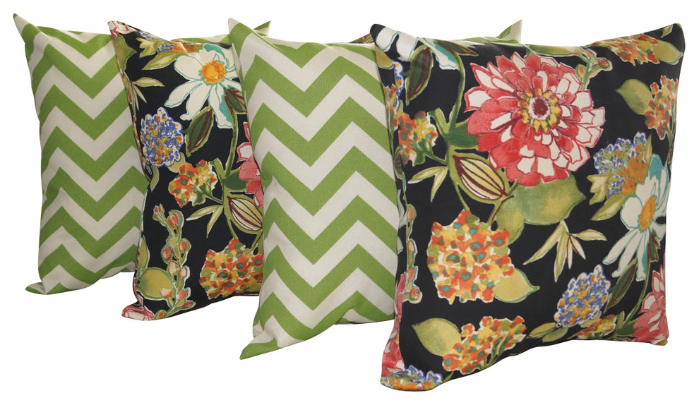 Chevron Greenage Green And Pierette Licorice Outdoor Throw Pillows, Set of 4