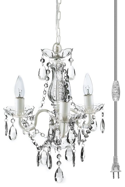 Color 3 Light Mini Plug In Crystal Chandelier White Metal Frame Color 3 Light Mini Plug In Crystal Chandelier White Metal Frame