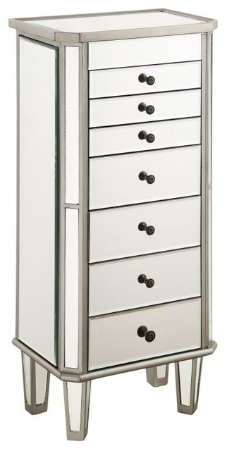 7 Drawer Jewelry Armoire L18 W12 H41, Silver Jewelry Armoire