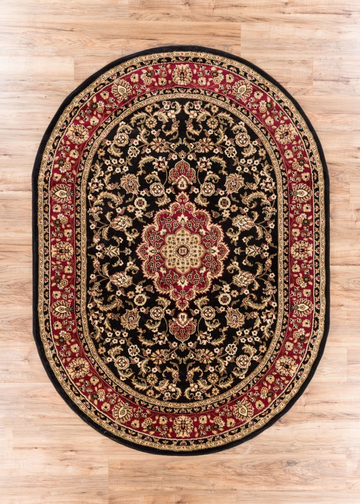 Noble Medallion Black Oriental Area Rug Traditional Persian Floral