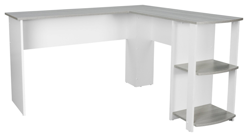 Techni Mobili Modern LShaped Desk With Side Shelves, Gray