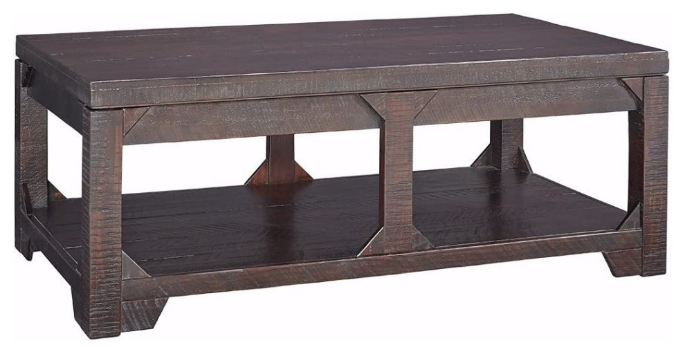 Vintage Coffee Table Rustic Lift Up, Round Dark Gray Barrel Wood Byron Outdoor Coffee Table
