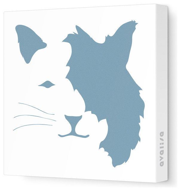 Animal Face - Cat Stretched Wall Art, 28" x 28", Blue Gray