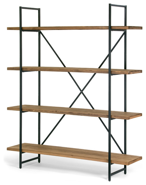 Ailis 75 Brown Pine Wood Metal Frame Etagere Bookcase 4 Shelf A Ailis 75 Brown Pine Wood Metal Frame Etagere Bookcase 4 Shelf A Center Display And Wall Shelves By Glamour Home