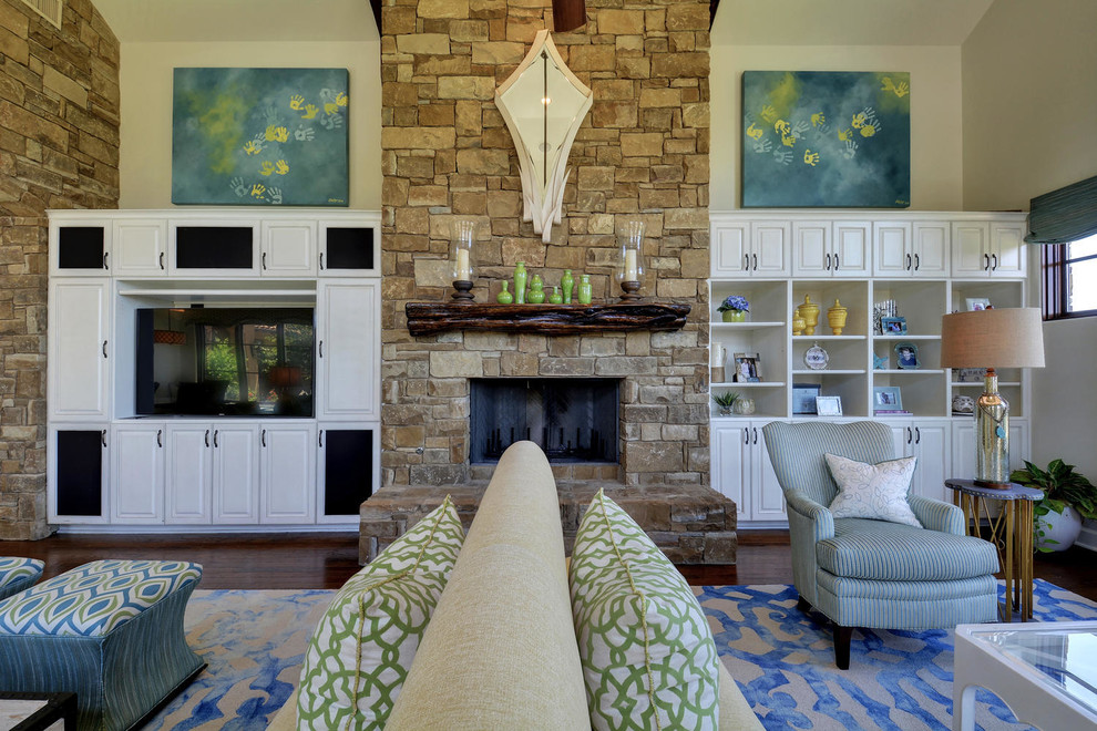 Design ideas for a transitional family room in Austin.