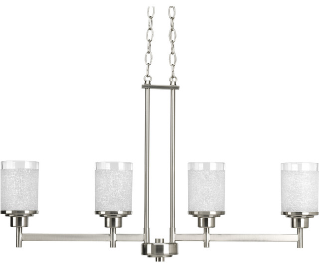 Alexa Collection 4 Light Linear, Alexa Collection 5 Light Brushed Nickel Chandelier With Glass Shades