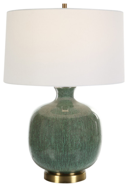 Fat Round Crackled Ceramic Aged Green Table Lamp 26 in Bronze Mottled ...