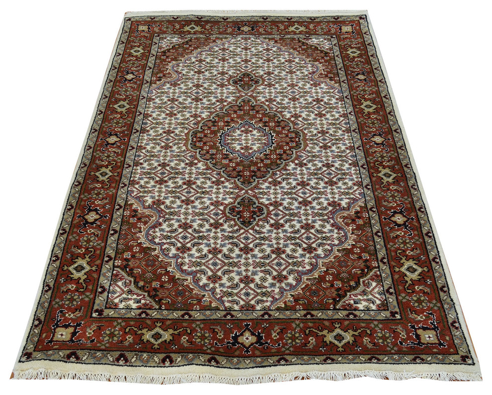 3'x5' Wool and Silk Ivory Tabriz Mahi Oriental Rug 250 kpsi Handmade R19815