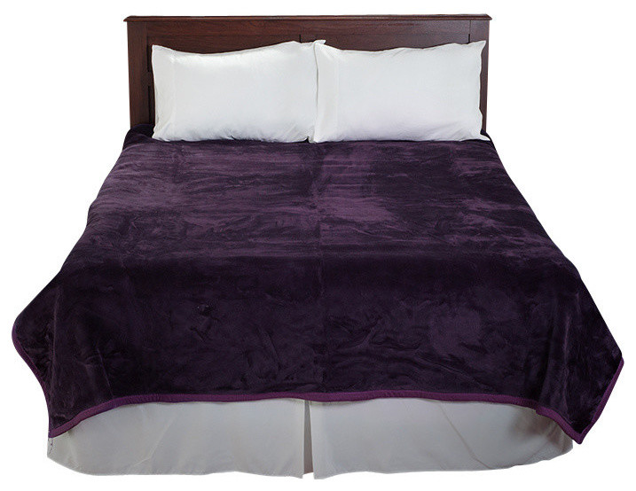 Lavish Home Solid Soft Heavy Thick Plush Mink Blanket 8 pound - Purple