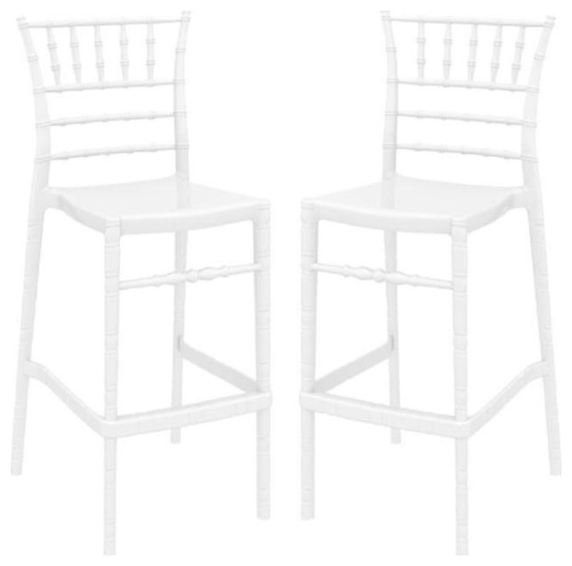 Home Square Chiavari 29.5" Outdoor Bar Stool in Glossy White Set of 2