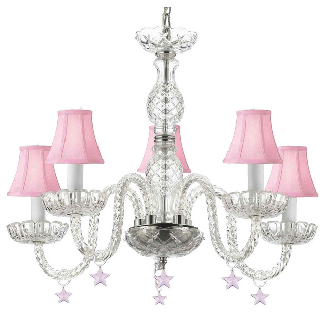 Venetian Style Empress Crystal Chandelier With Pink Stars and Pink Shades -  Traditional - Chandeliers - by HarrisonLane510 | Houzz