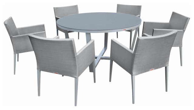 Outdoor Patio Furniture Aluminum Gray Glass 7 Piece Round Dining