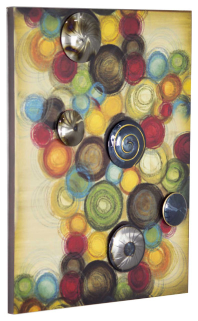 Large Vertical Wall Panel With 3d Metal Circles Metallic Multi Color Contemporary Metal Wall Art By Virventures