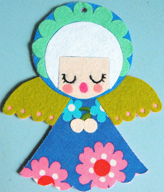 Felt and Vintage Fabric Christmas Angel Hanging Decoration by Alice Apple