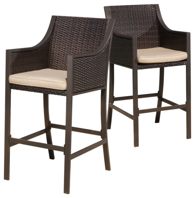 GDF Studio Rani Brown Outdoor Bar Stools, Set of 2 Tropical Outdoor