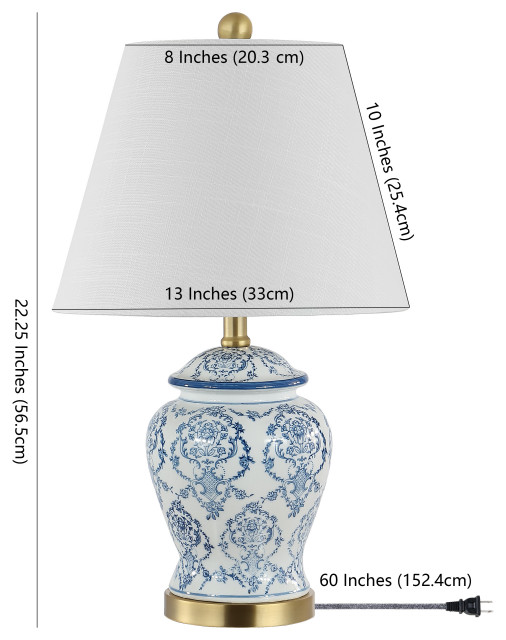 JONATHAN Y Juliana Traditional Classic Chinoiserie Ceramic 22.25-in Brass Gold LED Rotary Socket Table Lamp With Linen Shade JYL3085A At