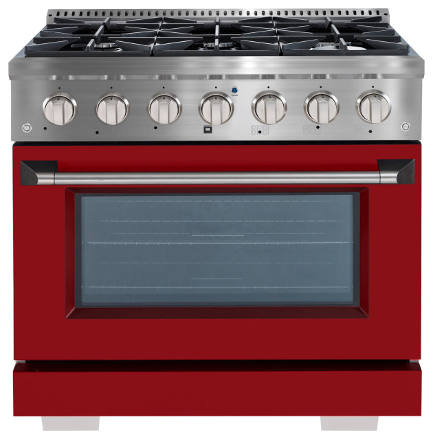 Ancona 36" 5.2 cu. ft. Dual Fuel Range, Stainless Steel With Red Door