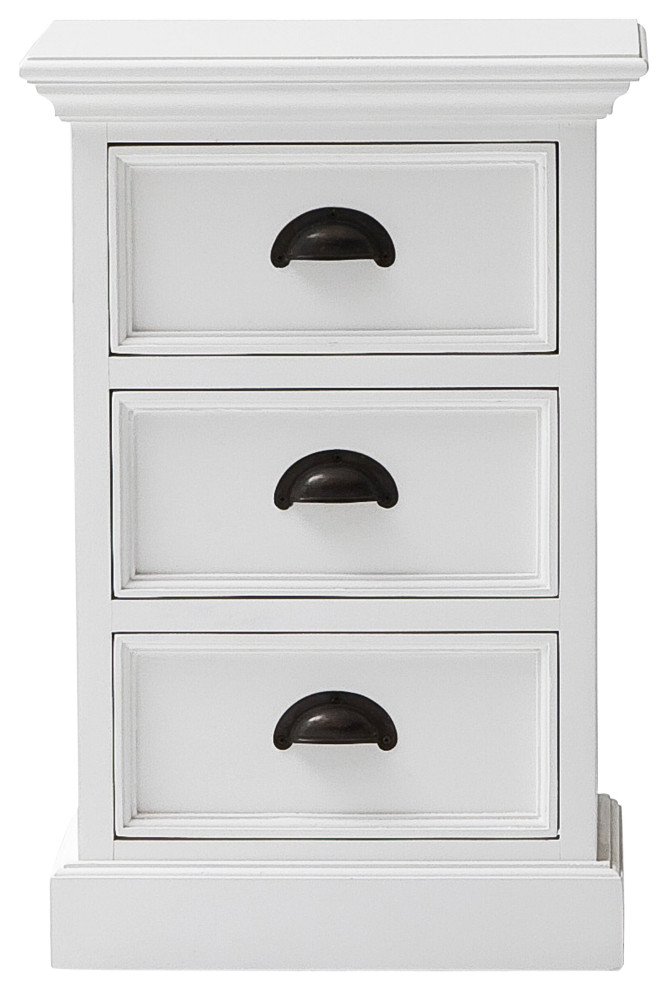 Classic White Three Drawer Nightstand Traditional Nightstands And
