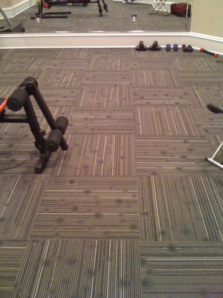 Home Gym with Commercial Carpet Squares Atlanta by Dogwood Home