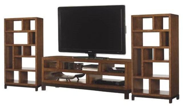 3 Piece Entertainment Center Set Including TV Stand and 2 Bookcases