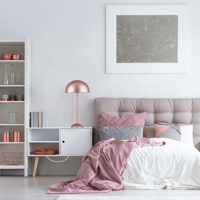 Table Lamp, Matte Rose Gold Finish Globe Electric Maya 21 Fillable Table