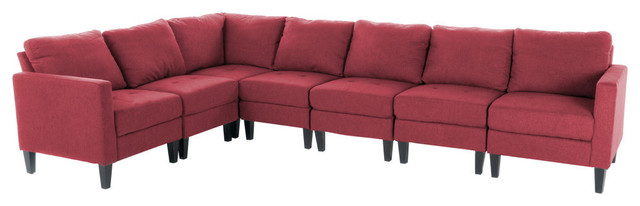 Gdf Studio 7 Piece Bridger Deep Red Fabric Sectional Couch