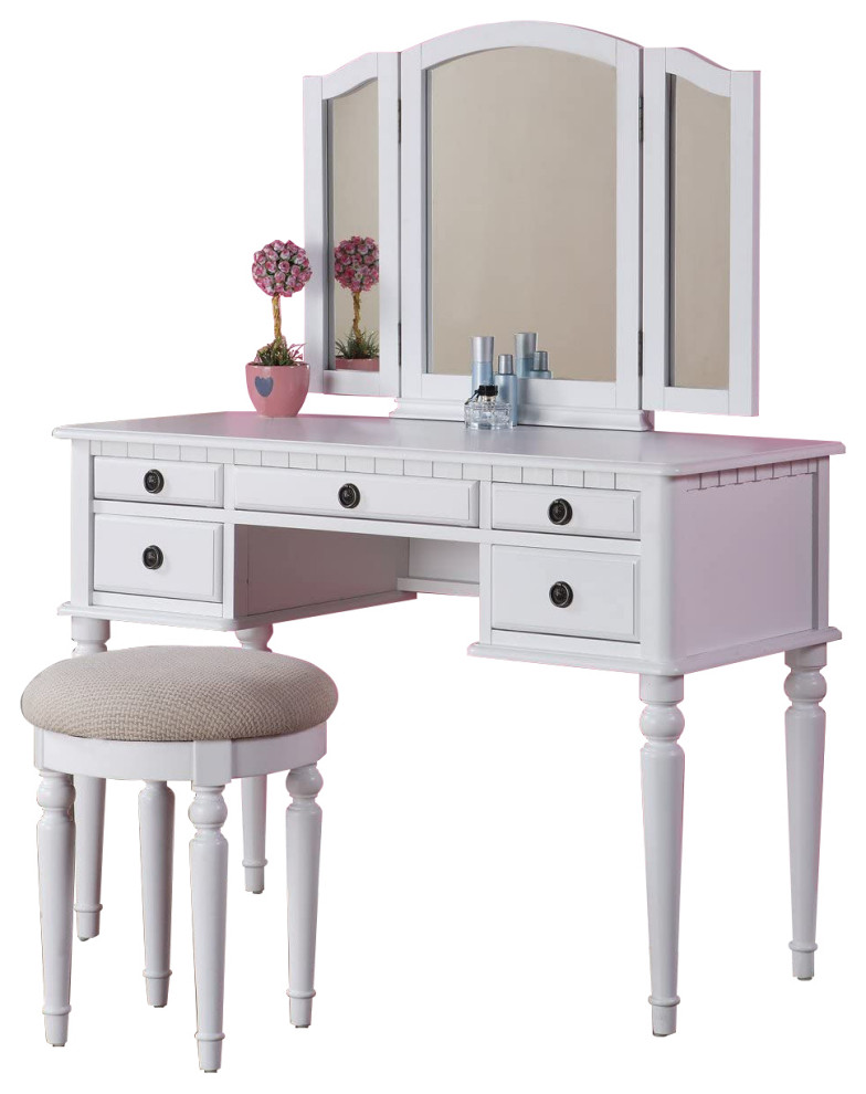 Vanity Set with TriFold Mirror Traditional Bedroom & Makeup