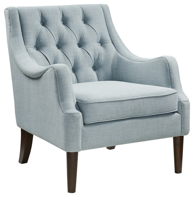 Button Tufted Accent Chair, Dusty Blue Transitional Armchairs And