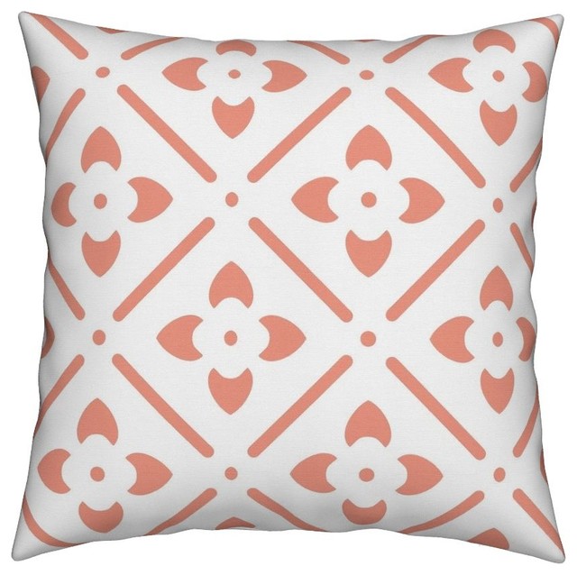 Coral Geometric Medallion Flower Peach White Throw Pillow