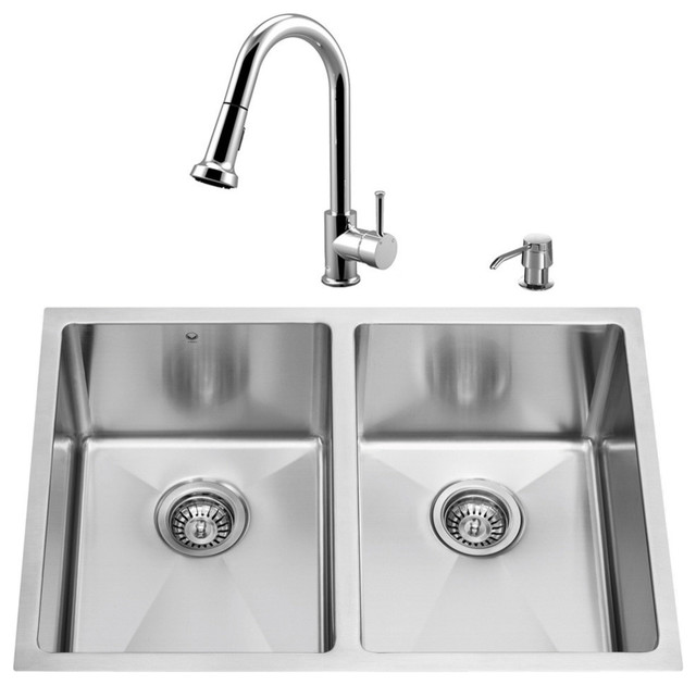 Vigo All One 29 Undermount Double Bowl Kitchen Sink And Chrome Faucet Set