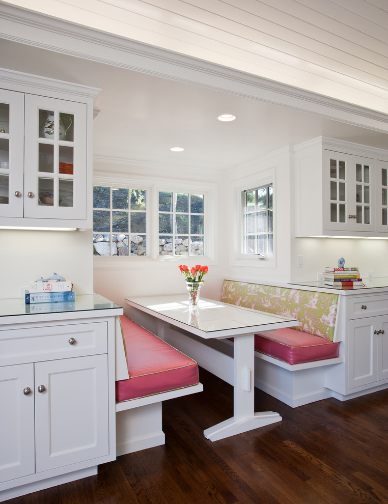 Traditional kitchen in San Francisco with glass benchtops.