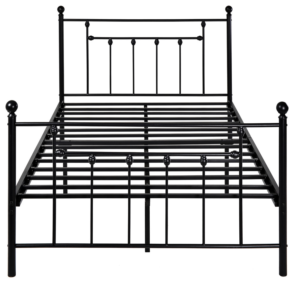 Vecelo Antique Bed Frame/Platform Bed With Victorian Iron Headboard