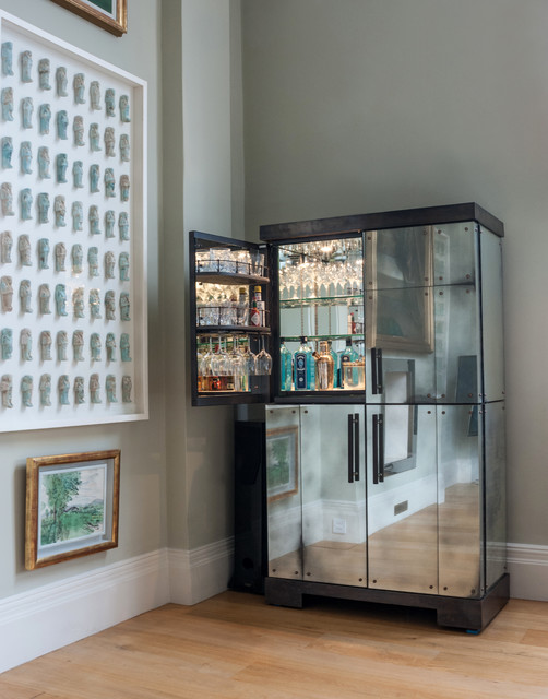 antiqued mirror clad drinks cabinet - modern - home bar - london