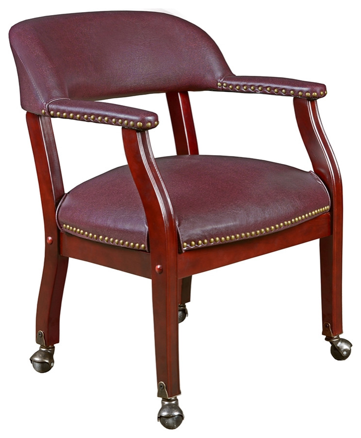 Ivy League Captain Chair With Casters, Burgundy