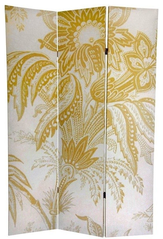 6' Tall Gold Toile Double Sided Room Divider Traditional Screens