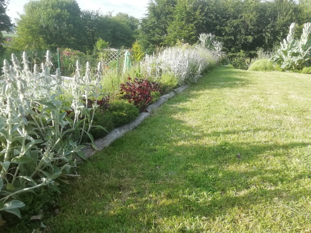 Photo of a small country backyard full sun xeriscape for summer in Nantes with with flowerbed.