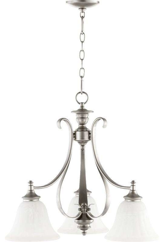 Three Light Faux Alabaster Glass Classic Nickel Down Chandelier