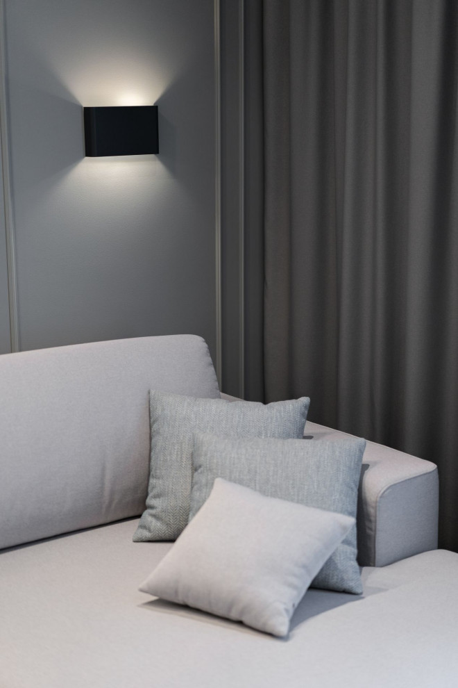 Стильный дизайн: гостиная комната среднего размера в стиле неоклассика (современная классика) - последний тренд
