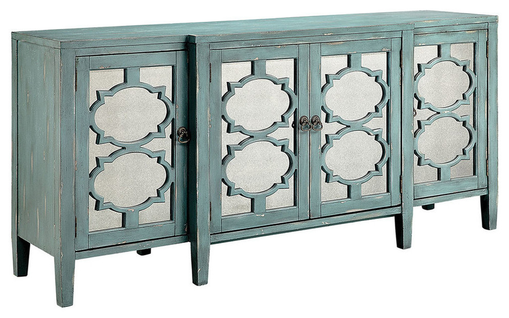 Carrie Breakfront gray blue Credenza Farmhouse Buffets And