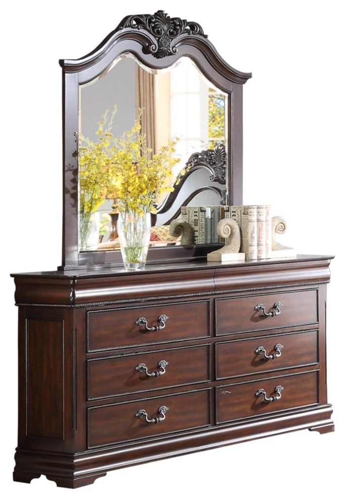 Momeyer French Country Dresser and Mirror, Cherry Traditional