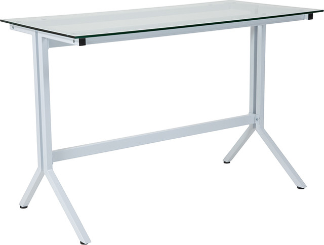 Computer Desk With Metal Frame Clear Top White