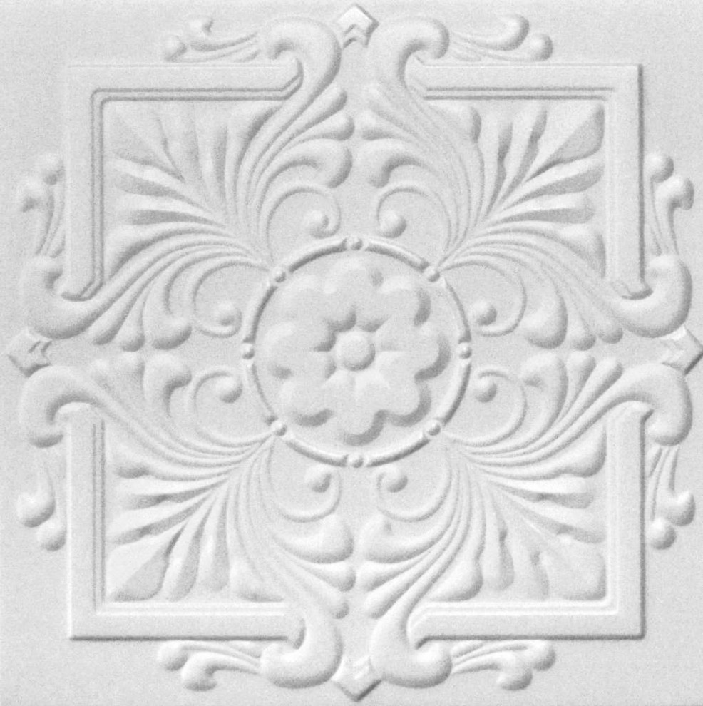 20"x20" Styrofoam Glue Up Ceiling Tiles, R22W Plain White Traditional