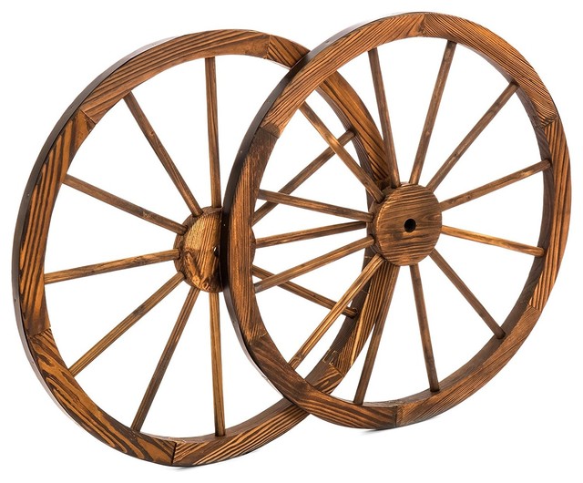 Wall Accent Old Western Wooden Wagon Wheel Set Of 2 Farmhouse