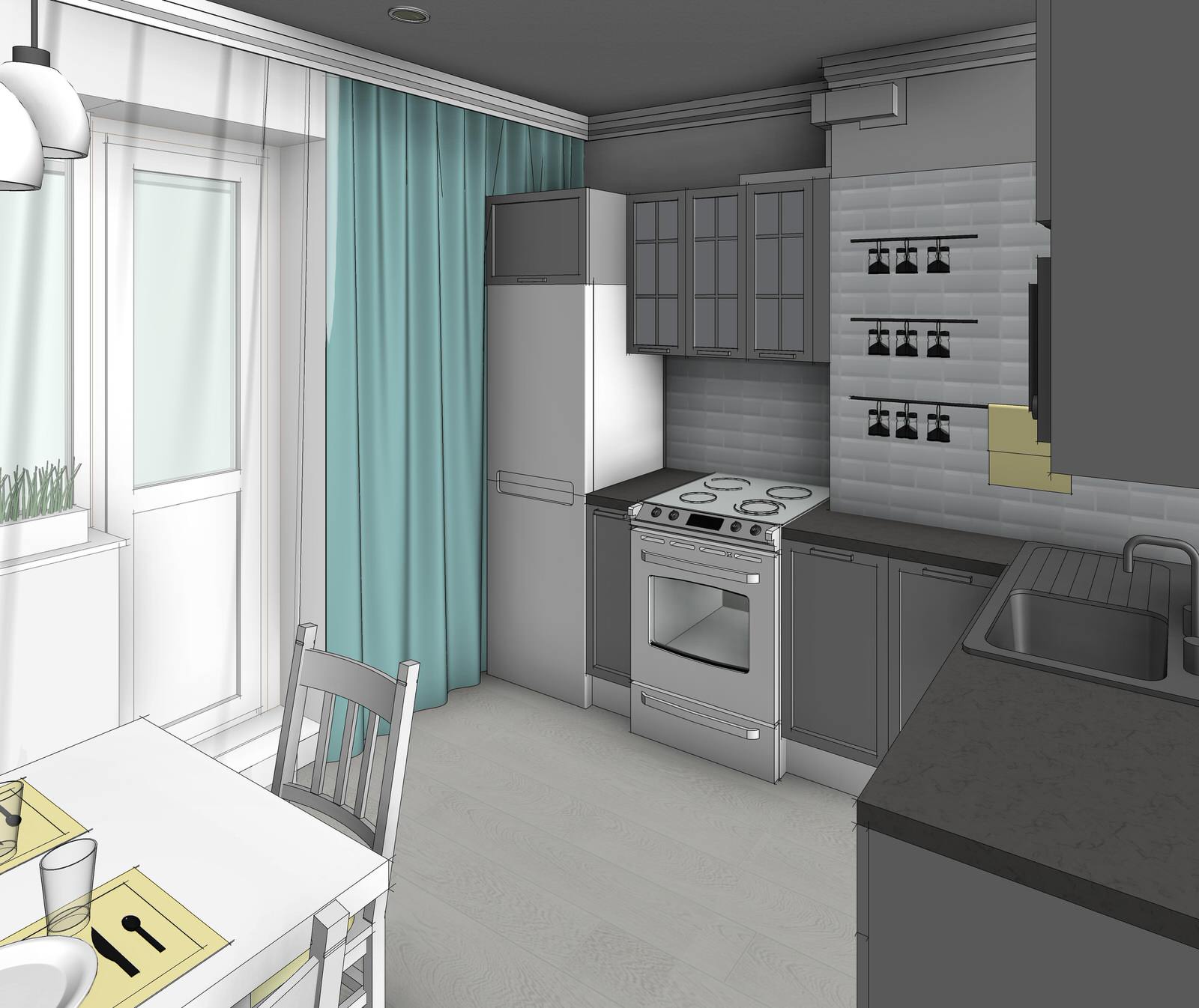 Эскизная визуализация проекта квартиры для молодой пары